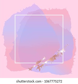 Brush strokes and white line square frame on a rose background. 