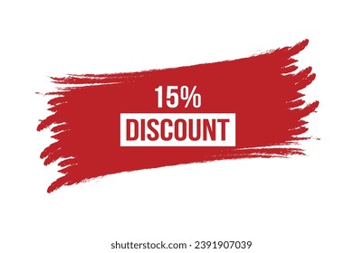 Brush style 15% discount red banner design on white background.