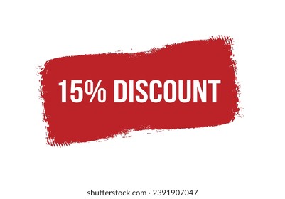 Brush style 15% discount red banner design on white background.