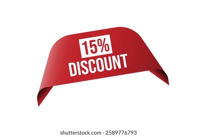 Brush style 15% discount red banner design isolated on white background.