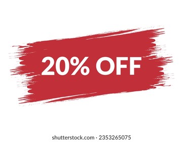 Brush style 20% off red vector banner illustration isolated on white background