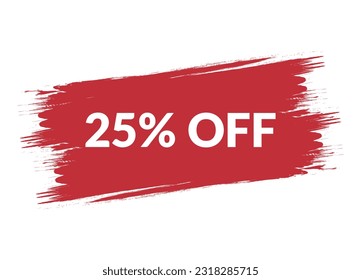 Brush style 25% off red vector banner illustration isolated on white background