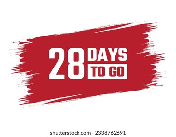 Brush-Stil 28 Tage bis zur roten Vektorbanner-Illustration einzeln auf weißem Hintergrund