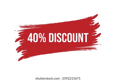 Brush style 40% discount red banner design isolated on white background.
