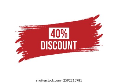 Brush style 40% discount red banner design isolated on white background.