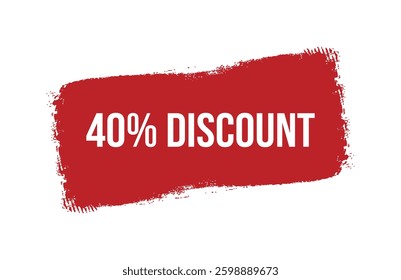 Brush style 40% discount red banner design isolated on white background.