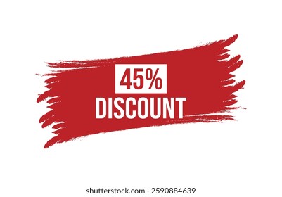 Brush style 45% discount red banner design isolated on white background.