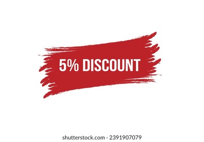 Brush style 5% discount red banner design on white background.
