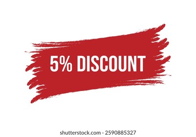 Brush style 5% discount red banner design isolated on white background.