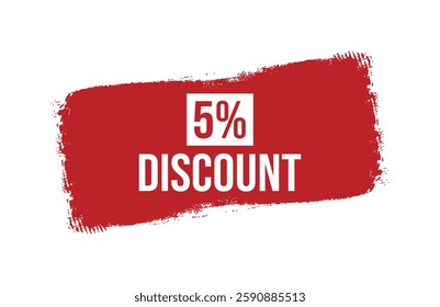Brush style 5% discount red banner design isolated on white background.