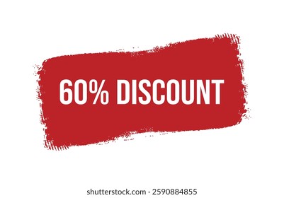Brush style 60% discount red banner design isolated on white background.