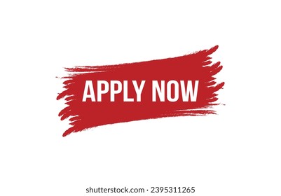 Brush style apply now red banner design on white background.
