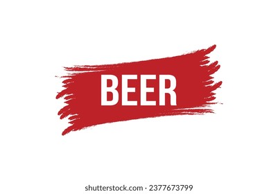 Brush style Beer red banner design on white background.