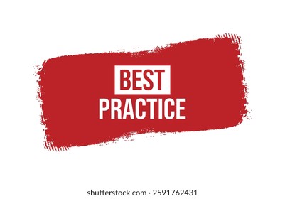 Brush style best practice red banner design isolated on white background.