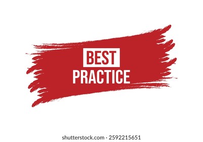 Brush style best practice red banner design isolated on white background.