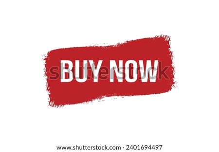 Brush style buy now red banner design on white background.