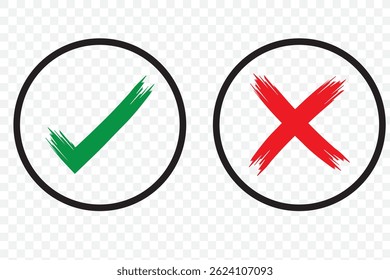 Brush Style Check Mark and Cross Symbols 