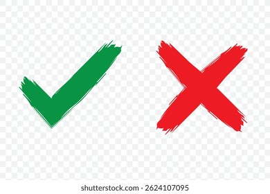 Brush Style Check Mark and Cross Symbols 