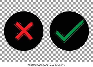 Brush Style Check Mark and Cross Symbols eps 10