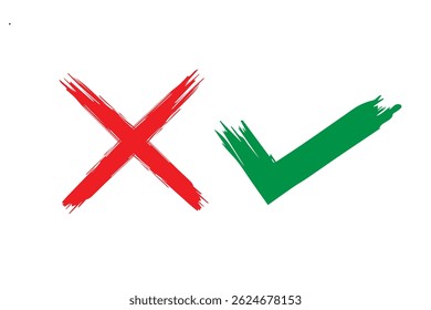 Brush Style Check Mark and Cross Symbols