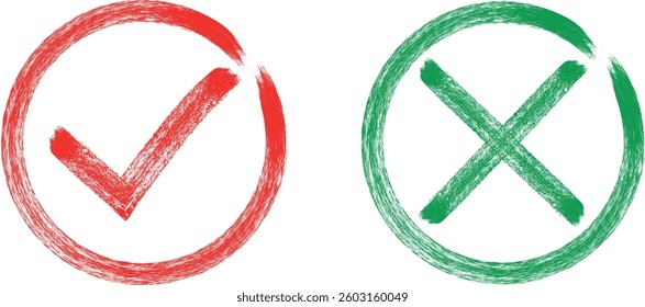  Brush style check mark icon set. Right And wrong Choice Checkbox, Accept Grunge check mark .