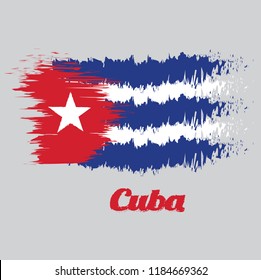 Brush style color flag of Cuba, blue and white with the red equilateral triangle and star. with name text Cuba.