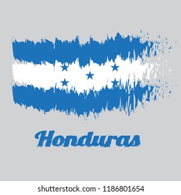 Brush style color flag of Honduras, A horizontal triband of blue and white with five blue stars, with name text Honduras.