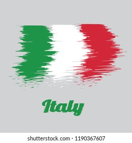 Brush style color flag of Italy, green white and red color. with name text Italy.