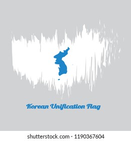 Brush style color flag of Korean Unification Flag, North Korea, South Korea and Korean Peninsula in blue on white with name text Korean Unification Flag.