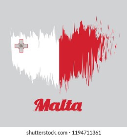Brush style color flag of Malta, A vertical of white and red with the representation of the George Cross edged. with text Malta.