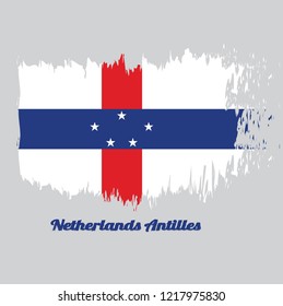 Brush style color flag of Netherlands Antilles, A circle of twelve five-pointed yellow stars on a blue field. with text Netherlands Antilles.