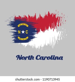 Brush style color flag of North Carolina, A blue union, a white star with N and C, the circle containing the same to be one-third the width of the union. with text North Carolina.