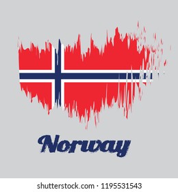 Brush style color flag of Norway, a white-fimbriated blue Nordic cross on a red field, with text Norway.