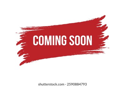 Brush style coming soon red banner design isolated on white background.