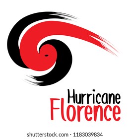 Brush style design of Hurricane Florence in big bold red and black strokes on an isolated white background