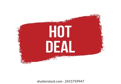 Brush style hot deal red banner design on white background.