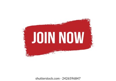 Brush style join now red banner design on white background.