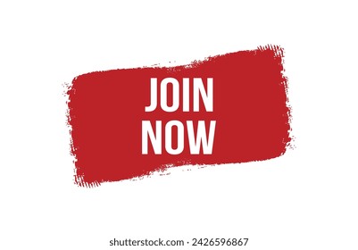 Brush style join now red banner design on white background.