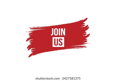 Brush style Join us red banner design on white background.