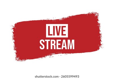 Brush style live stream red banner design isolated on white background.