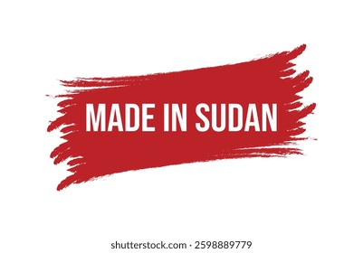 Brush style Made in Sudan red banner design isolated on white background.