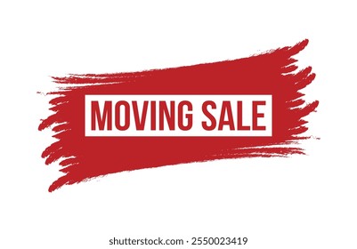 Brush style moving sale red banner design isolated on white background.