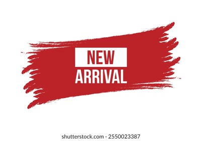 Brush style new arrival red banner design isolated on white background.