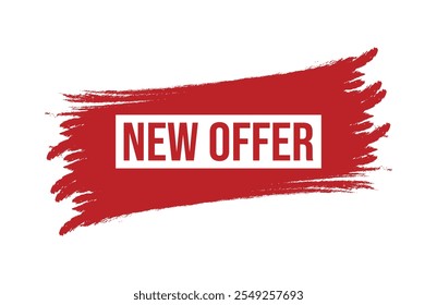 Brush style new offer red banner design isolated on white background.