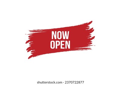 Brush style Now open red banner design on white background.