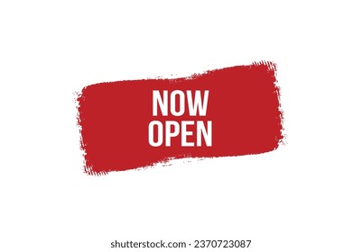 Brush style Now open red banner design on white background.