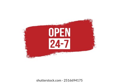 Brush style open 24-7 red banner design isolated on white background.