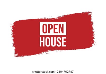 Brush style open house red banner design isolated on white background.