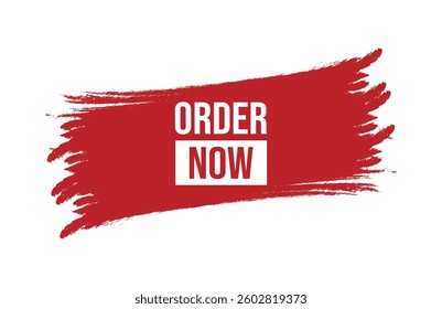 Brush style order now red banner design isolated on white background.