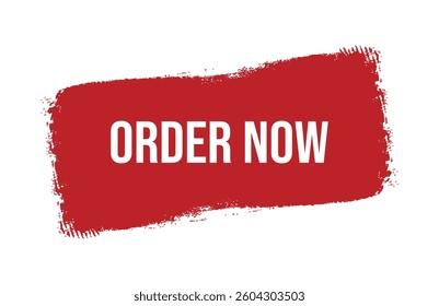 Brush style order now red banner design isolated on white background.